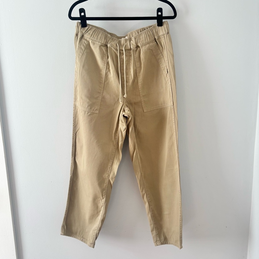 Madewell Pull-On Relaxed Pants Straight Leg Drawstring Casual Pockets Tan Khaki
